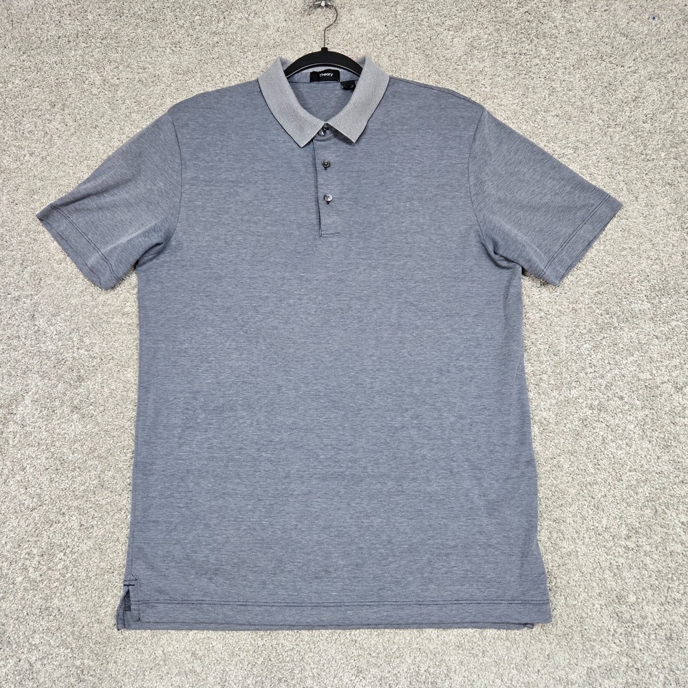 Theory Mens Atlas Pique 2 Button Polo Shirt Grey Gray mens Large